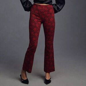 Anthropologie The Margot Kick-Flare Pants in Red Rose Jacquard Size Small